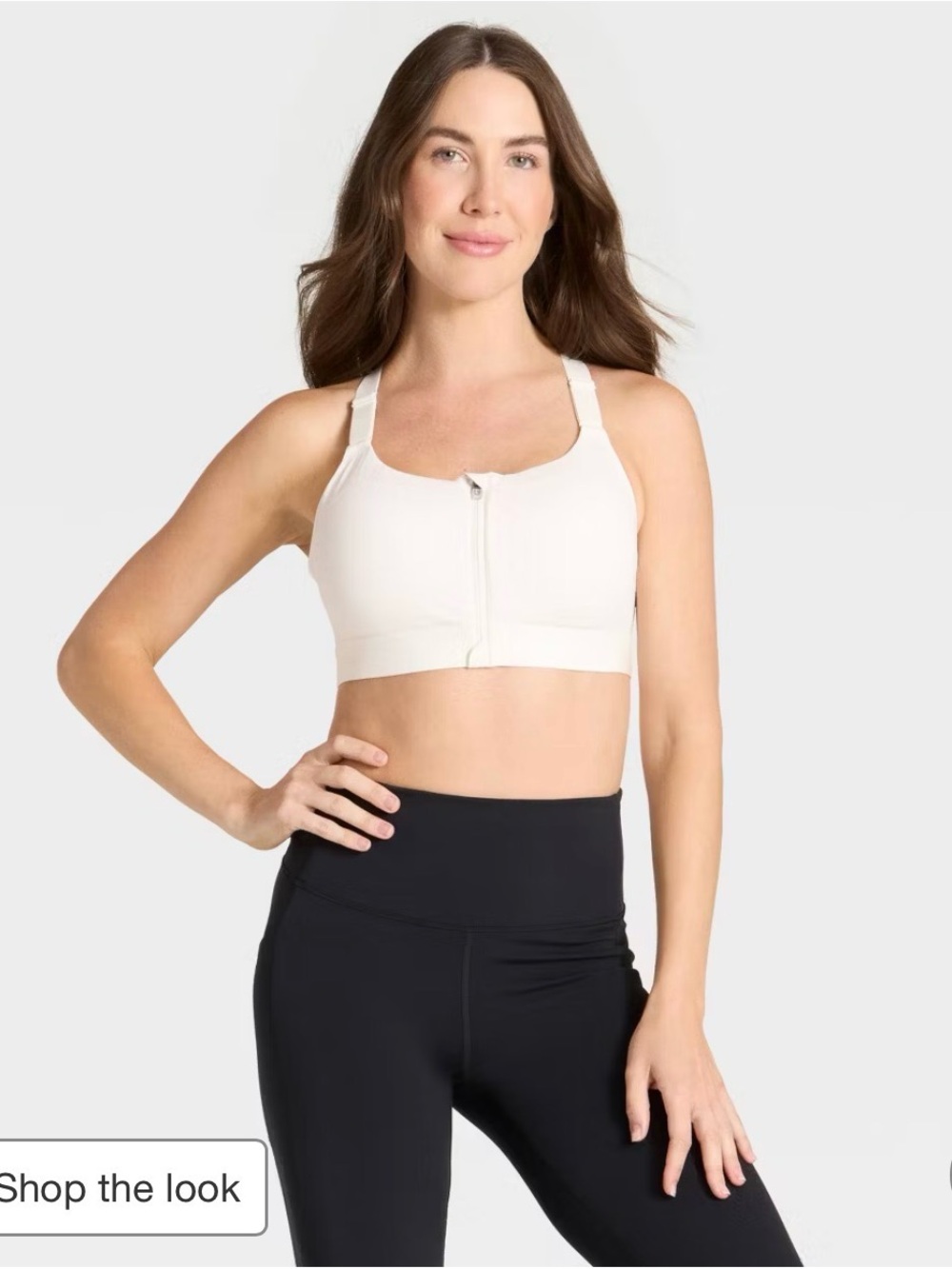 Cream Front-Zip Support Sports Bra Size 34D *NEW